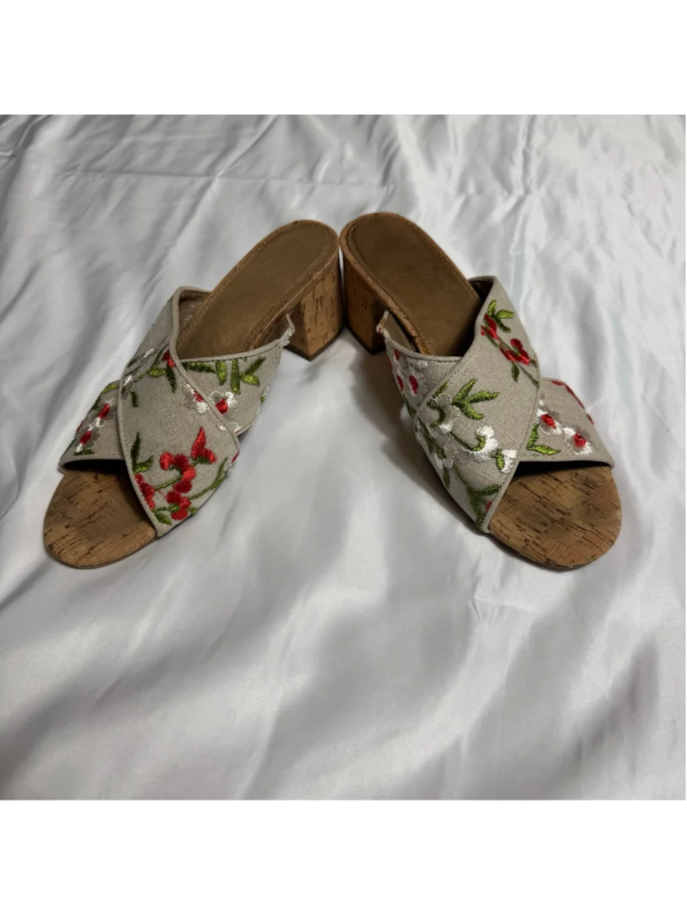Women's A2 by Aerosoles Floral Embroidered Cork Wedge Sandals, Size 8, Beige